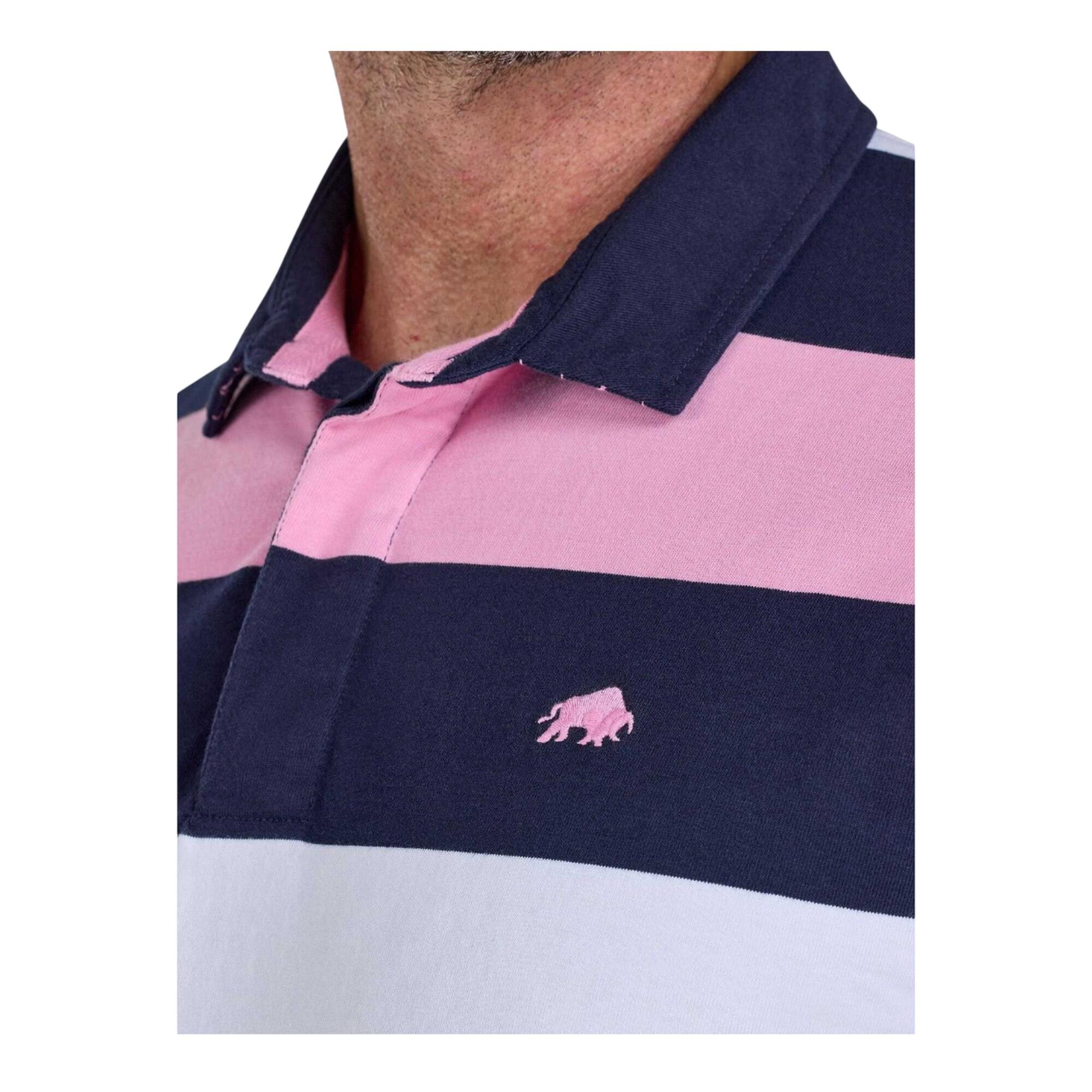 Maglietta Polo Rugby Striscia Irregolare Maglia Uomo Raging Bull Blu Navy Bianco 3/4