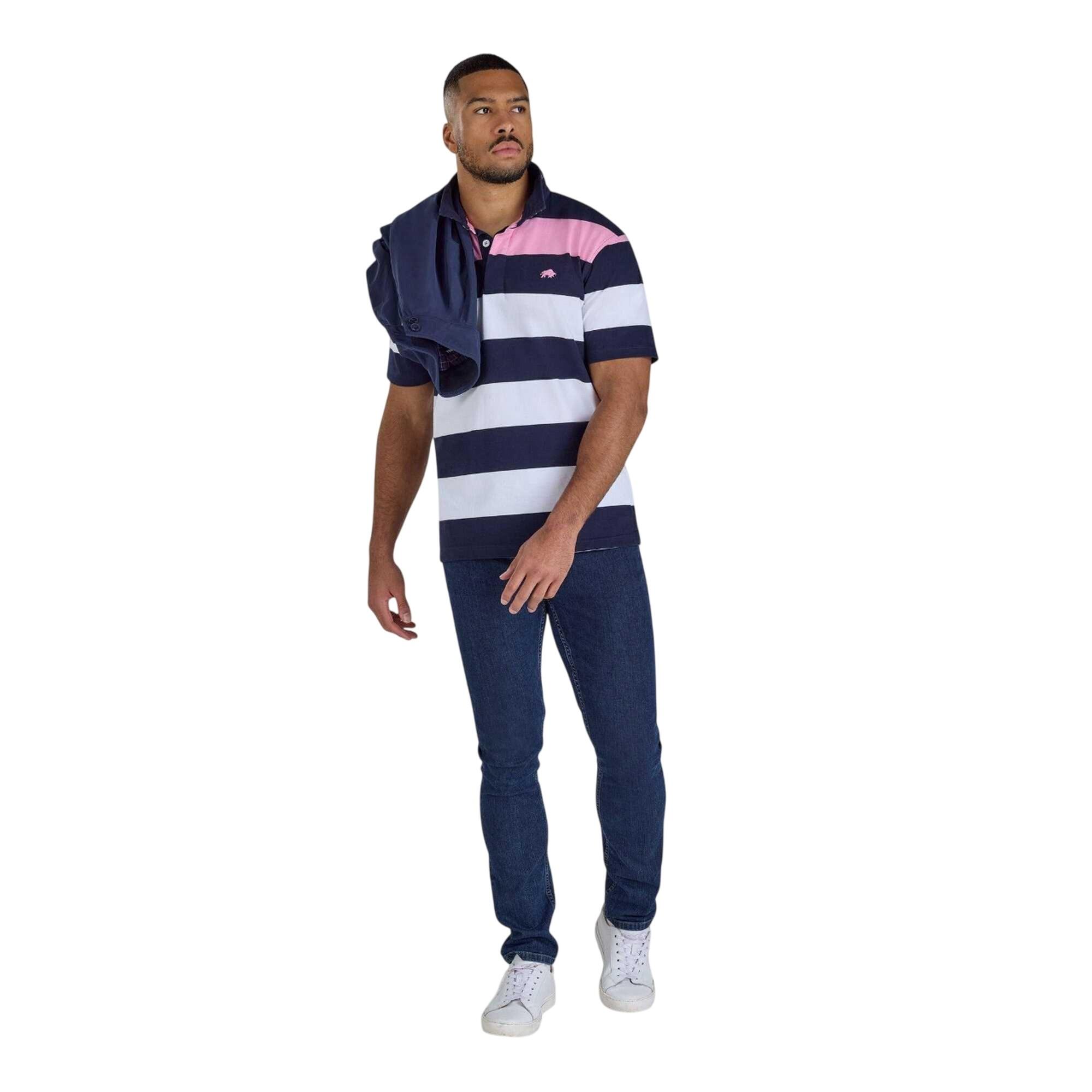 Maglietta Polo Rugby Striscia Irregolare Maglia Uomo Raging Bull Blu Navy Bianco 4/4