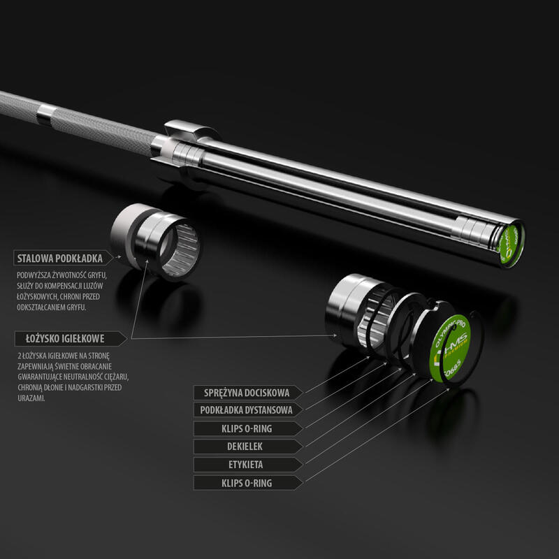 Gryf olimpijski 2200 mm GO685  + zaciski LOCK ZG1000R HMS Premium