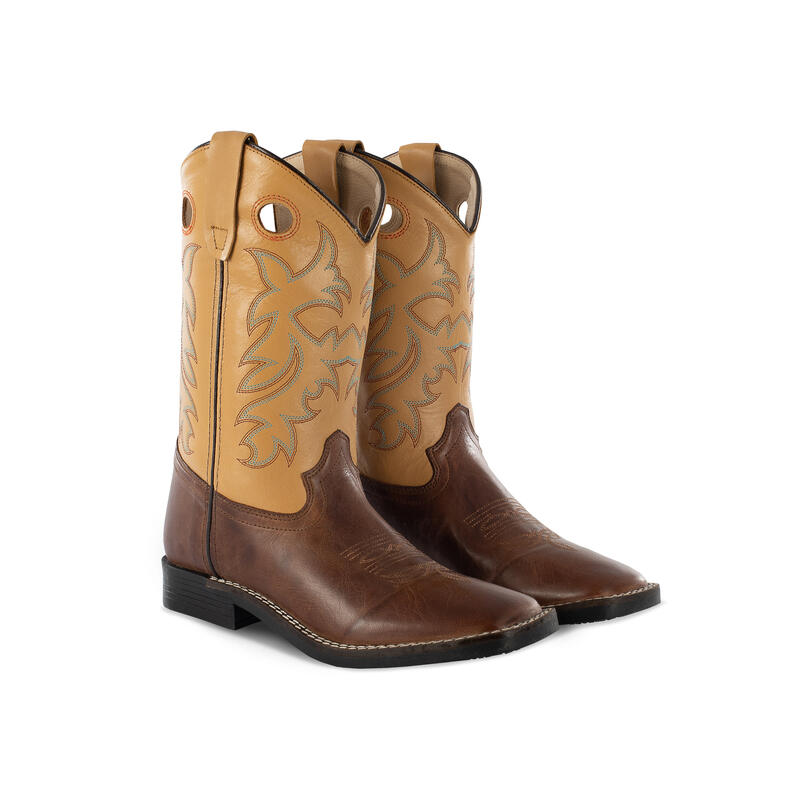 bottes western enfant modèle square toe marron/cognac