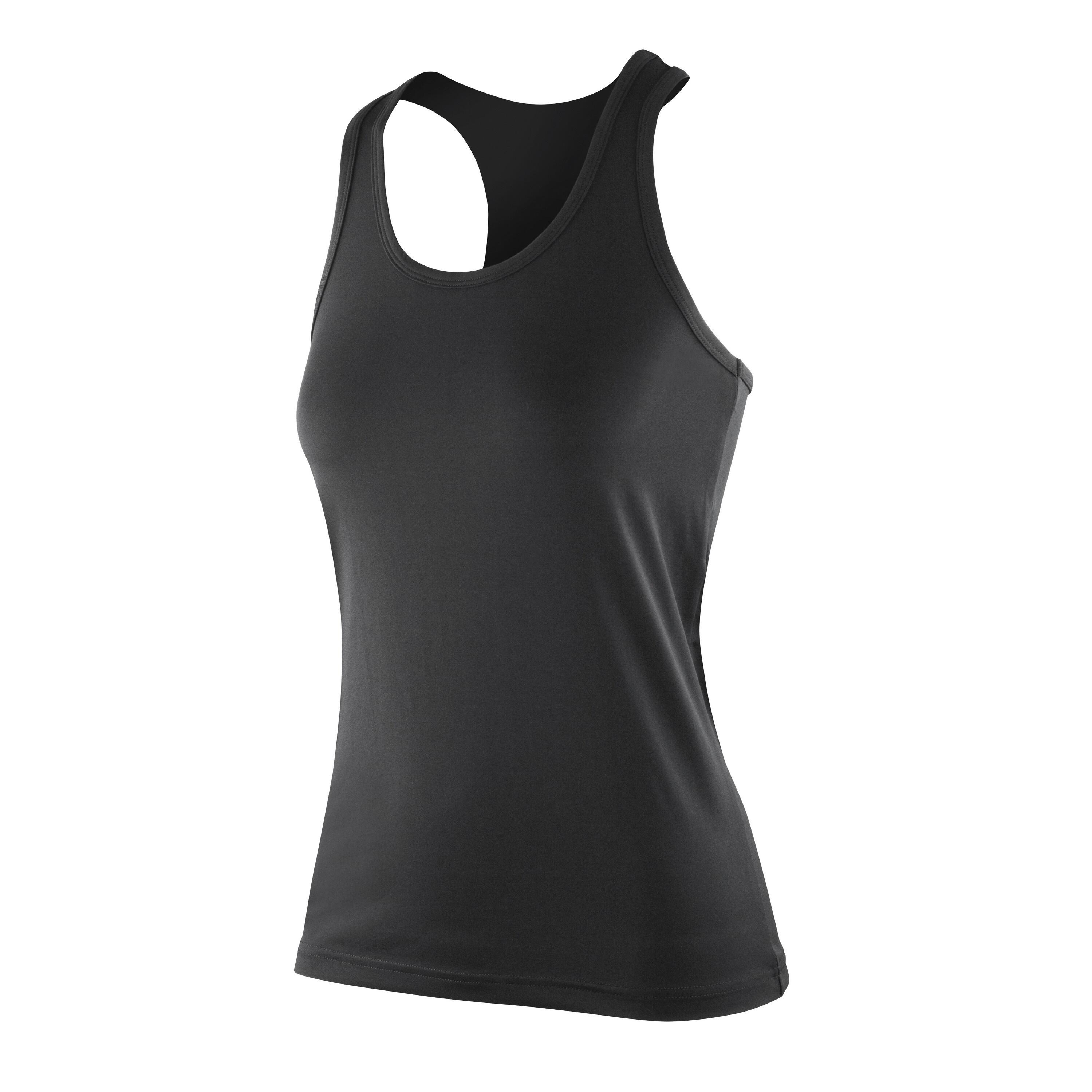 SPIRO Womens/Ladies Softex Stretch Fitness Sleeveless Vest Top (Black)
