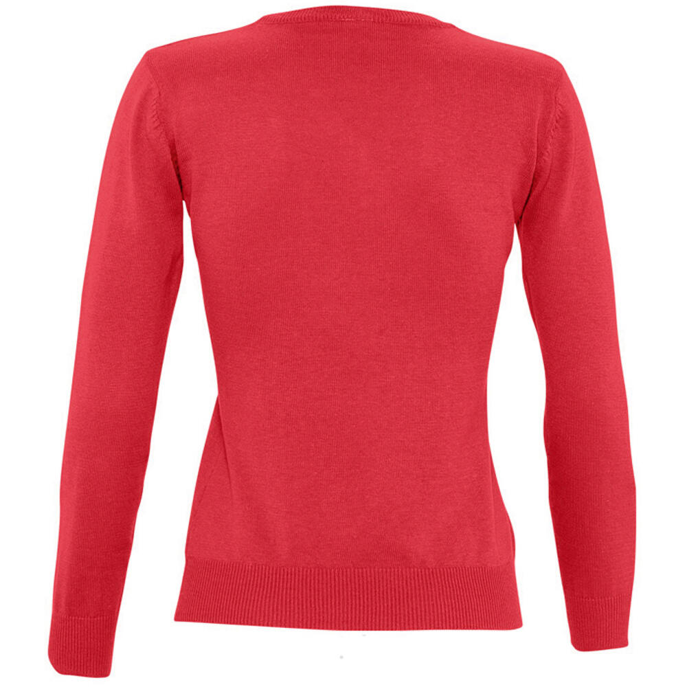 Womens/Ladies Galaxy V Neck Sweater (Red) 2/4