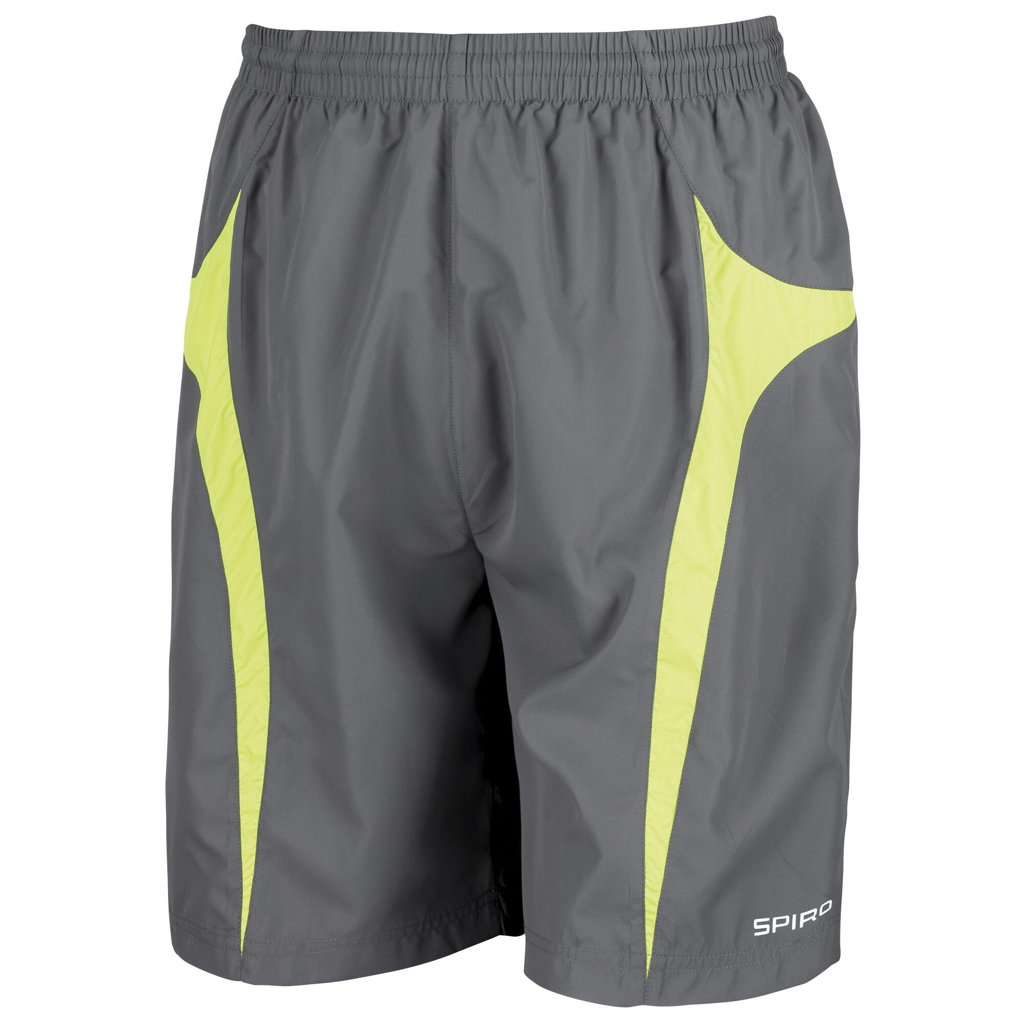 SPIRO Mens MicroTeam Sports Shorts (Grey/Lime)