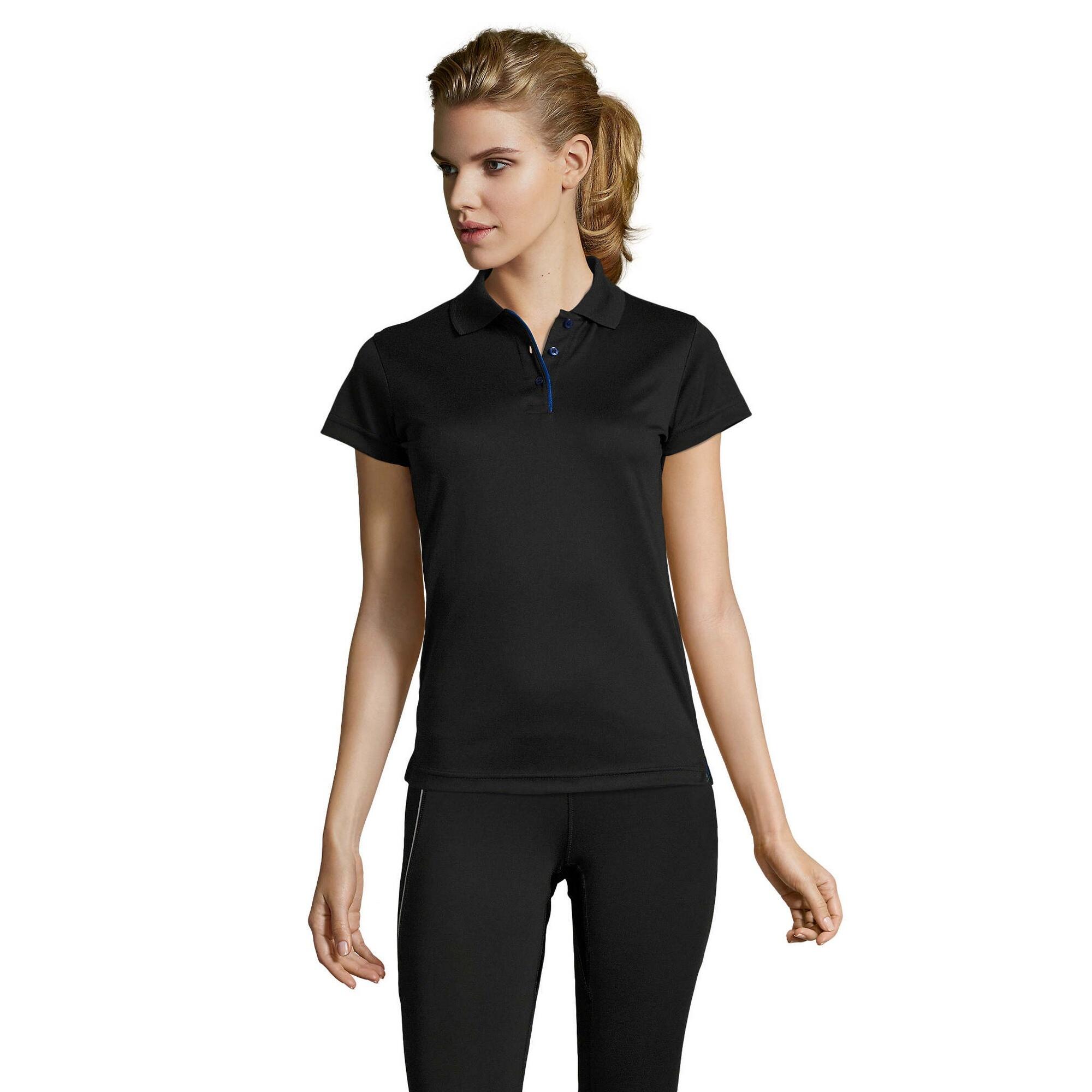 Womens/Ladies Performer Short Sleeve Pique Polo Shirt (Black) 4/5