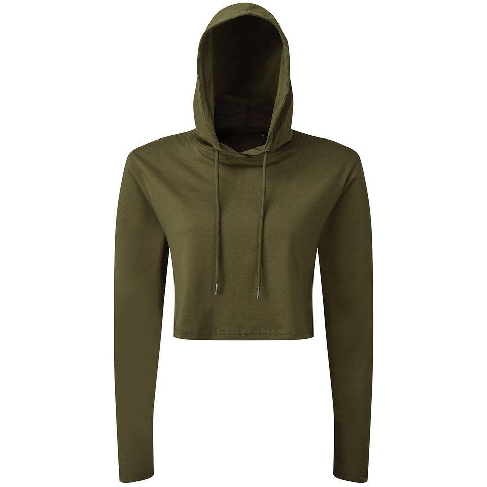 TRIDRI Womens/Ladies Cropped LongSleeved TShirt (Olive)