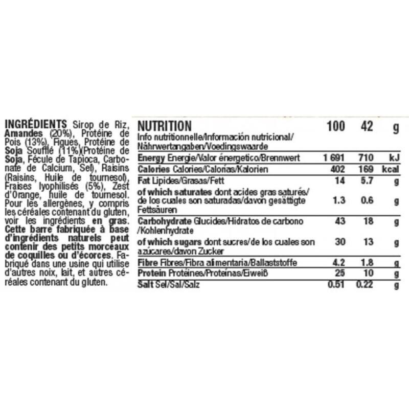 15 barres protéinées aux céréales - Véganes - 42g - Amande/Fraise