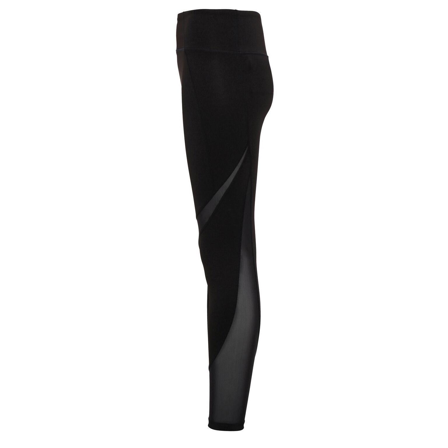 TRIDRI Womens/Ladies Mesh Tech Panel FullLength Leggings (Black)