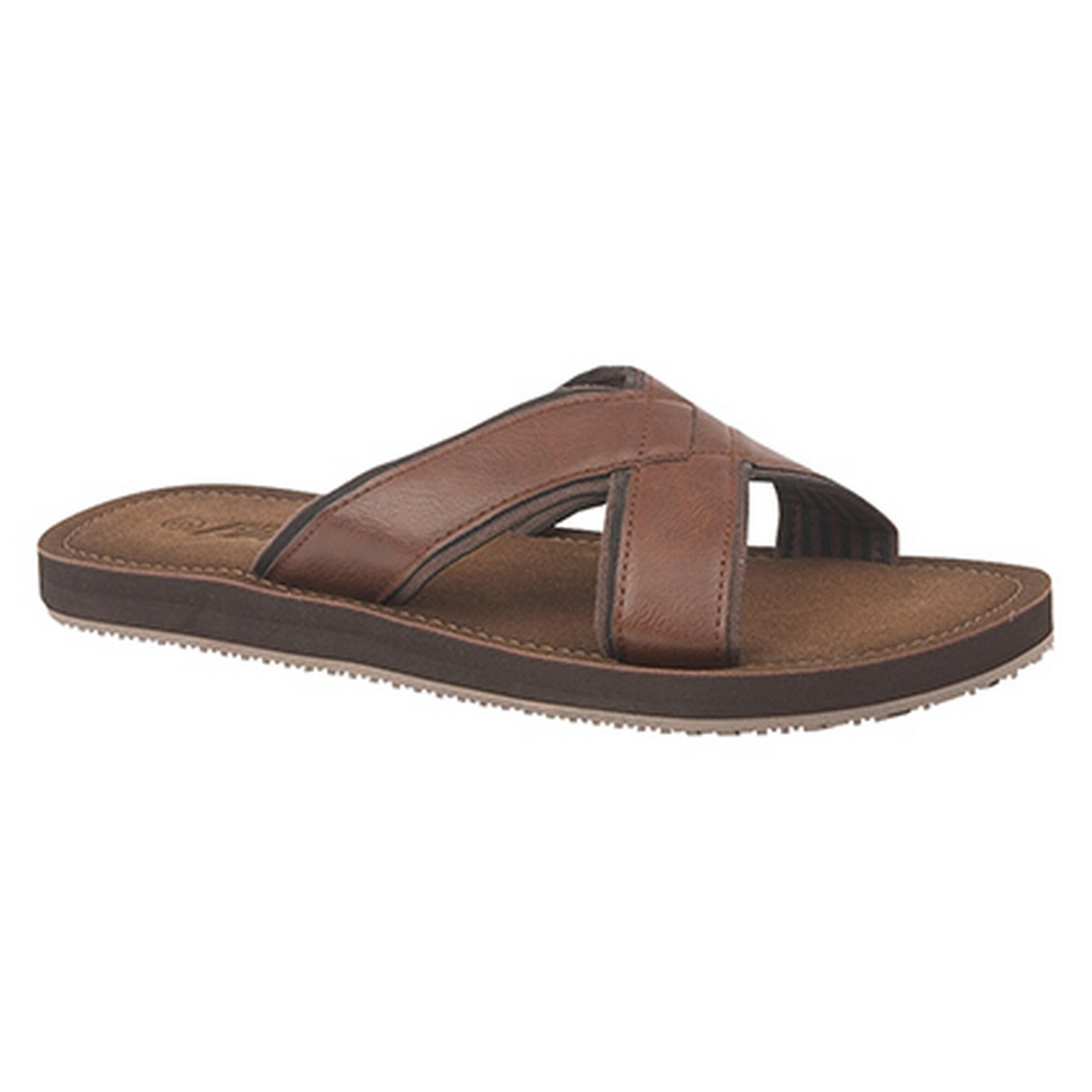 Mens Lightweight Crossover Mule Sandals (Brown) 2/3