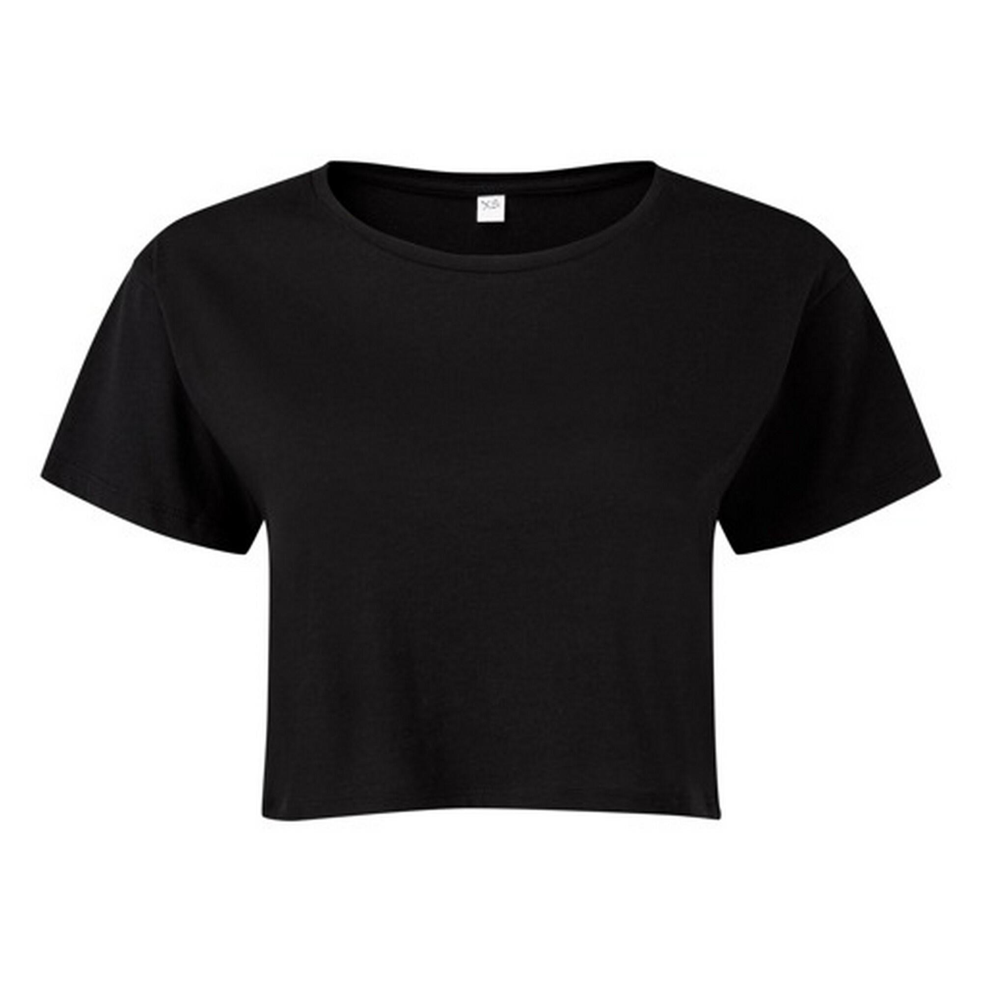 OThread & Co. Women's Basic Crop Top - Stretchy Scoop Neck, Cap Sleeve Shirt (Dark Green, Large) - View #14