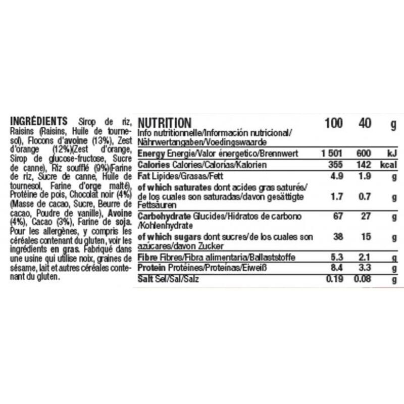 15 barres énergétiques aux céréales - bio et vegan - 40g - Chocolat/Orange