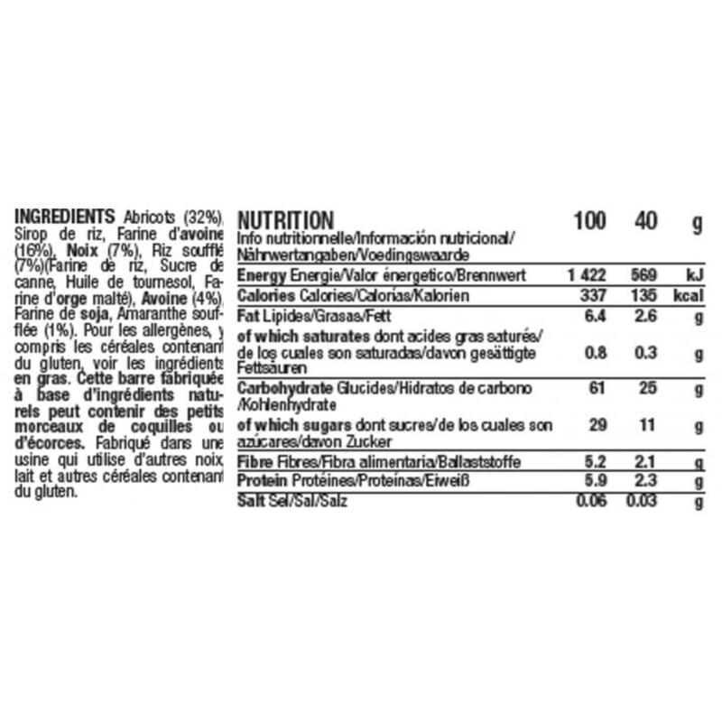 15 barres énergétiques aux céréales - Bio & Véganes - 40g - Abricot/Noix