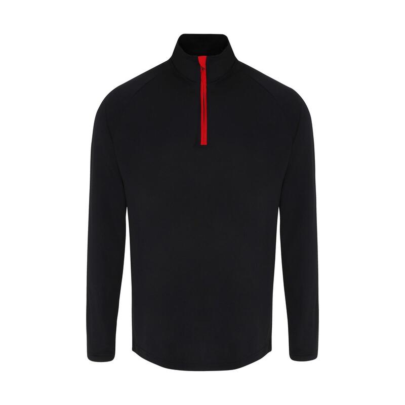 Langarm Performance Quarter Zip Top Herren Schwarz/Rot