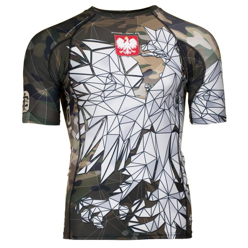 Rashguard fitness męski z krótkim rękawem EXTREME HOBBY POLSKA CAMO kompresyjny