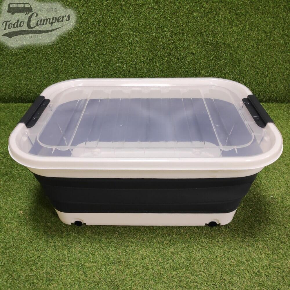 Caja plegable con tapa y ruedas 65 litros negro 2/7