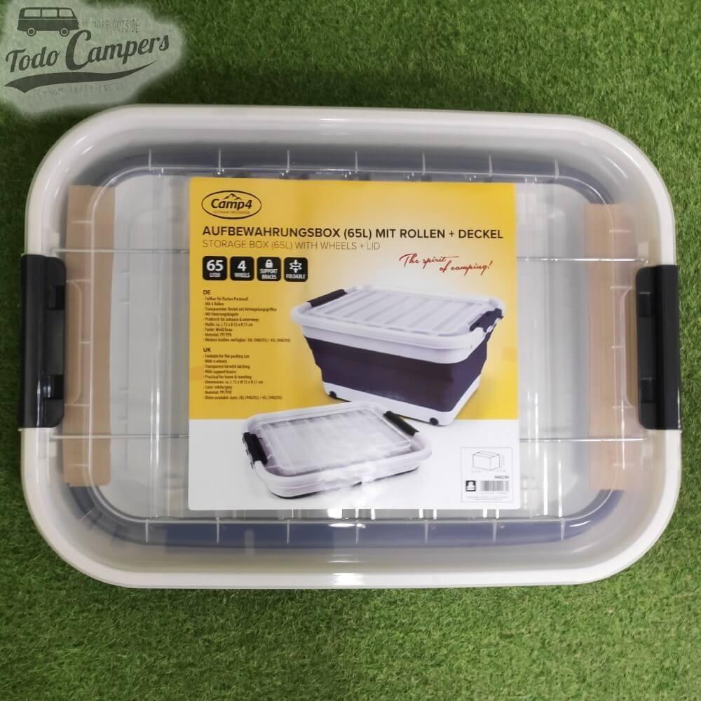 Caja plegable con tapa y ruedas 65 litros negro 4/7