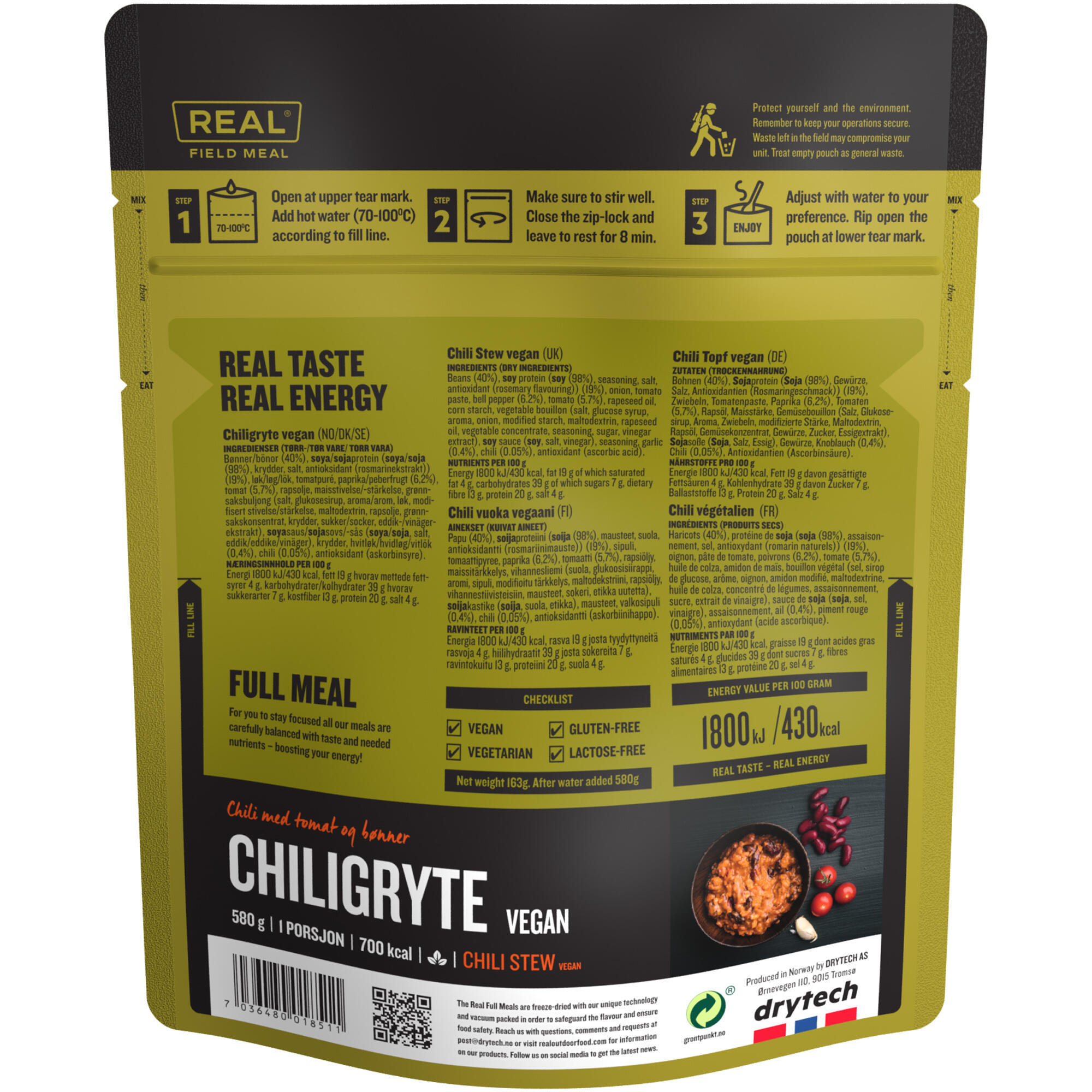 Żywność liofilizowana REAL FIELD MEAL Wegański gulasz z chili 580 g 2/2