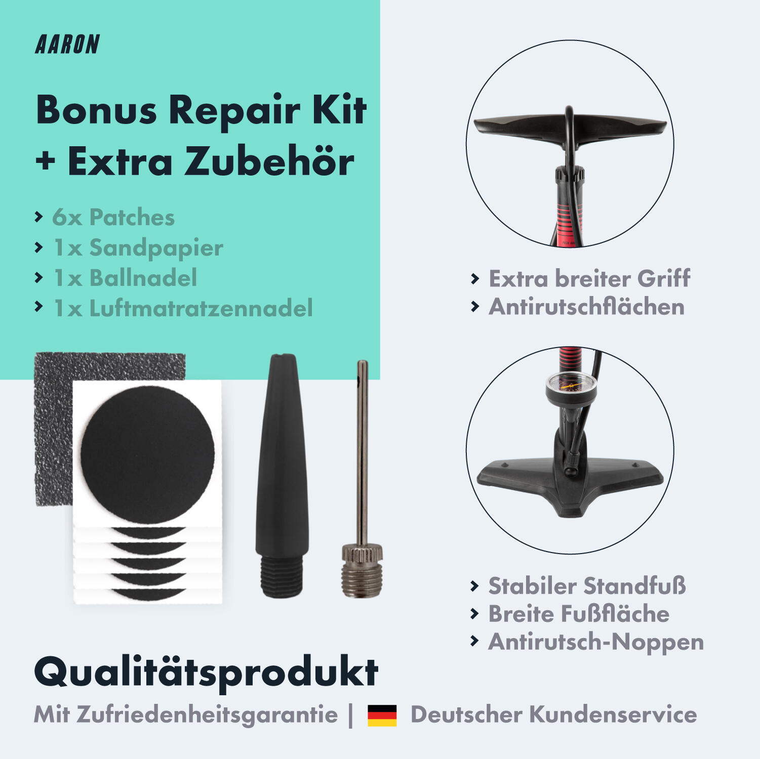 Sport One Fahrrad Standpumpe mit Manometer, 11 Bar Universalventil Rot 5/7