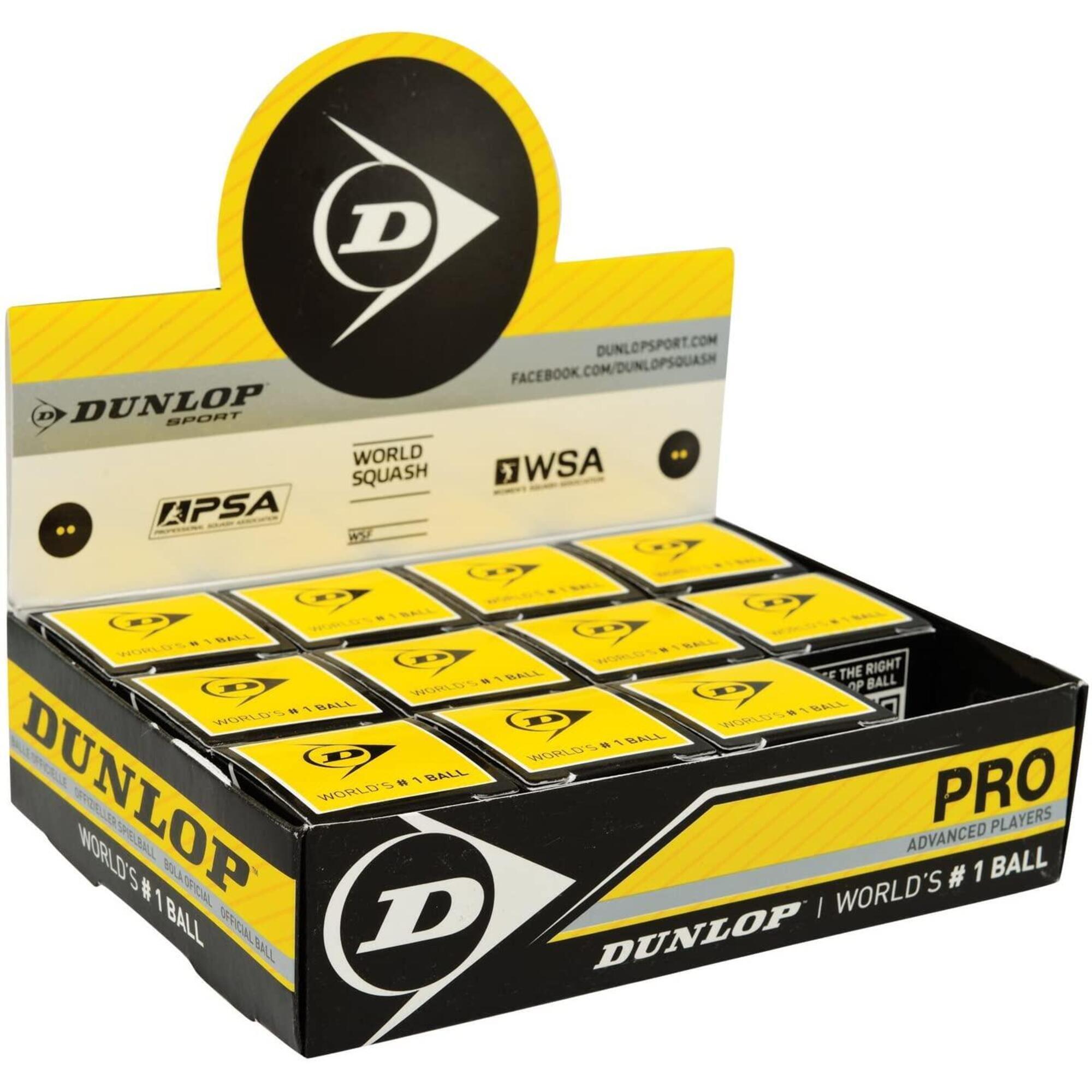DUNLOP Dunlop Pro Squash Ball - 1 Dozen Double Yellow Dot