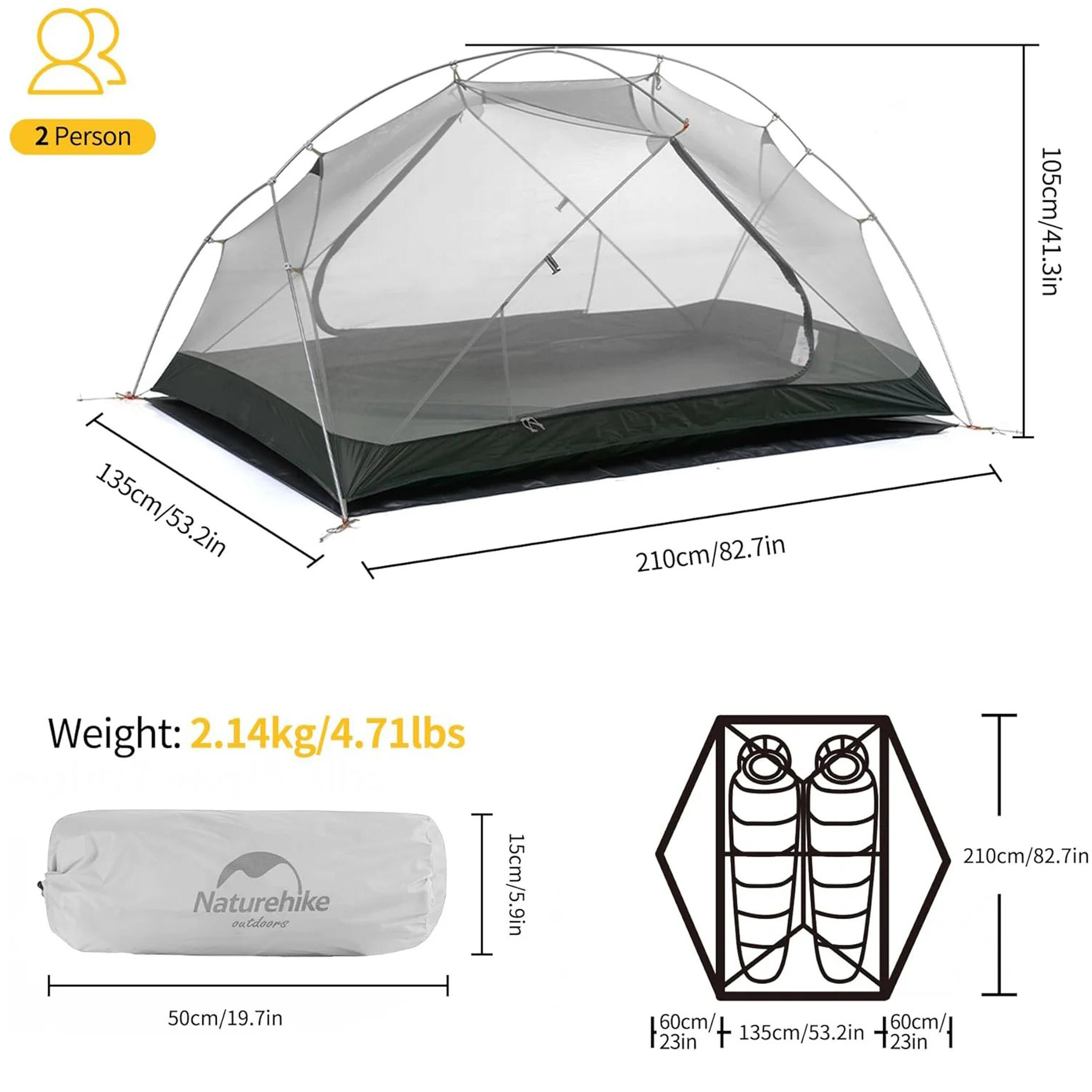 Tienda de campaña ultraligera 2 personas Naturehike Mongar impermeable azul 2/7