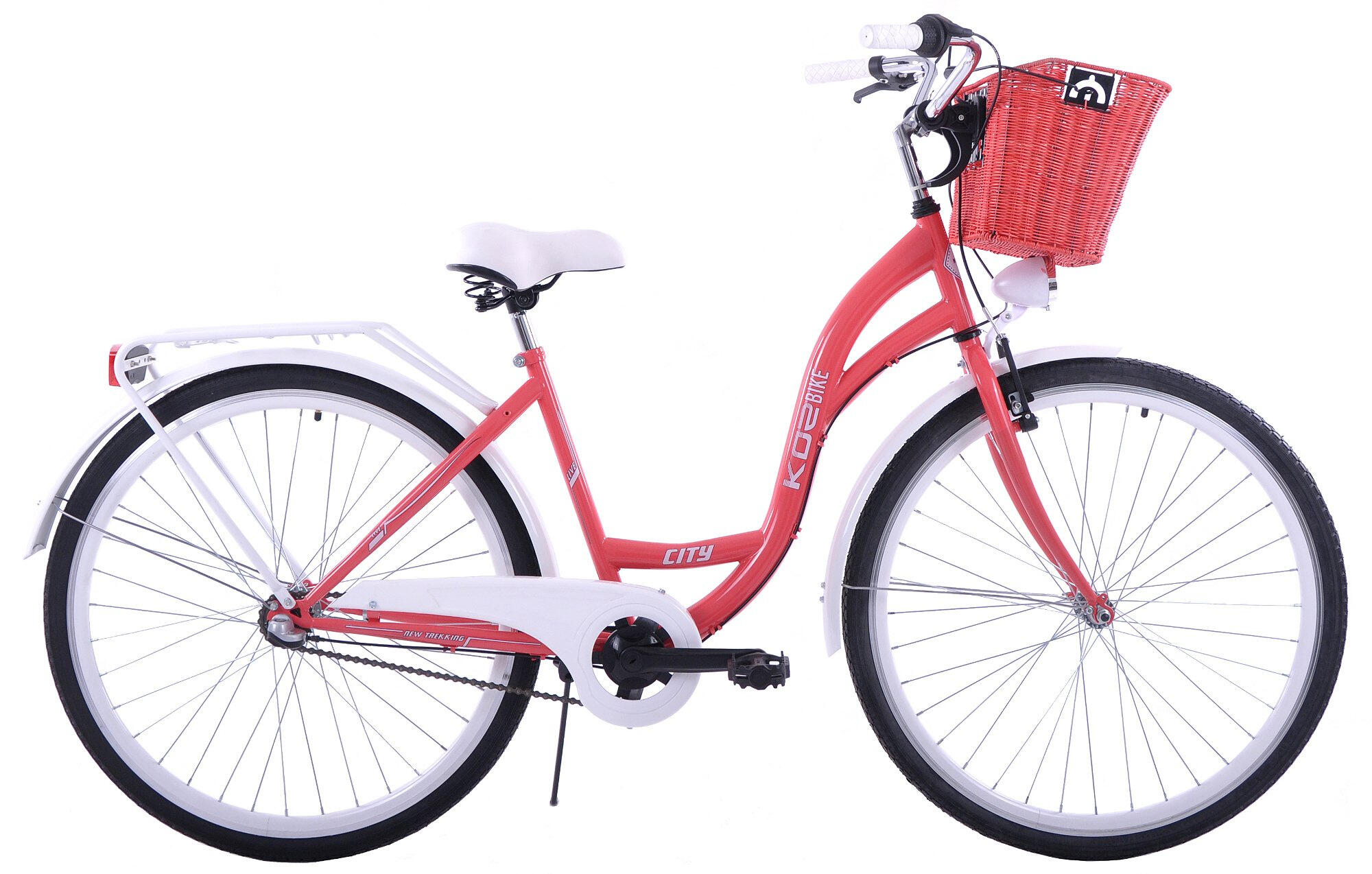 Rower miejski damski 28 Kozbike (K28) 3biegi kolor koral z koszem