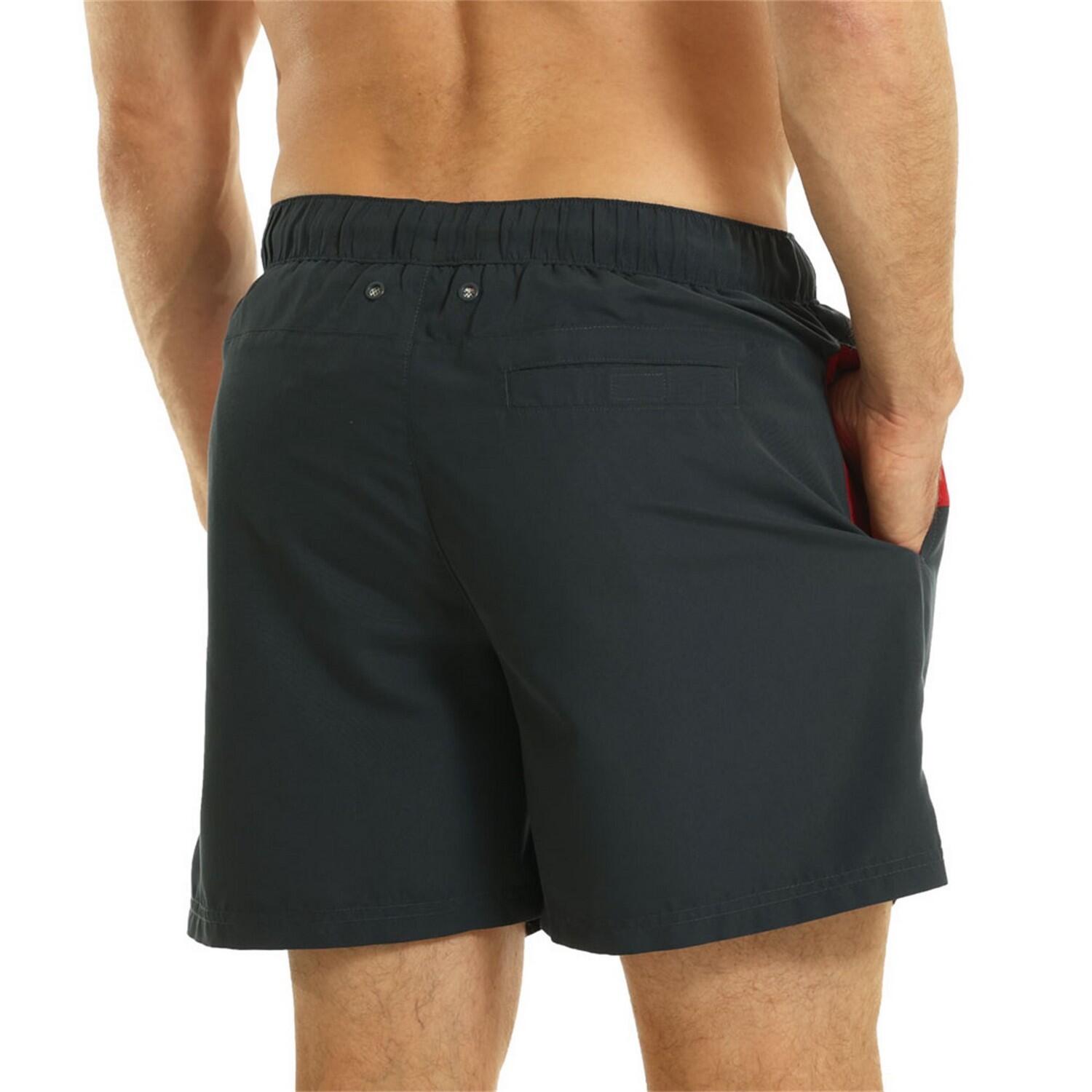 Mens Contrast Striped Swim Shorts (Navy Blue/Red) 3/4