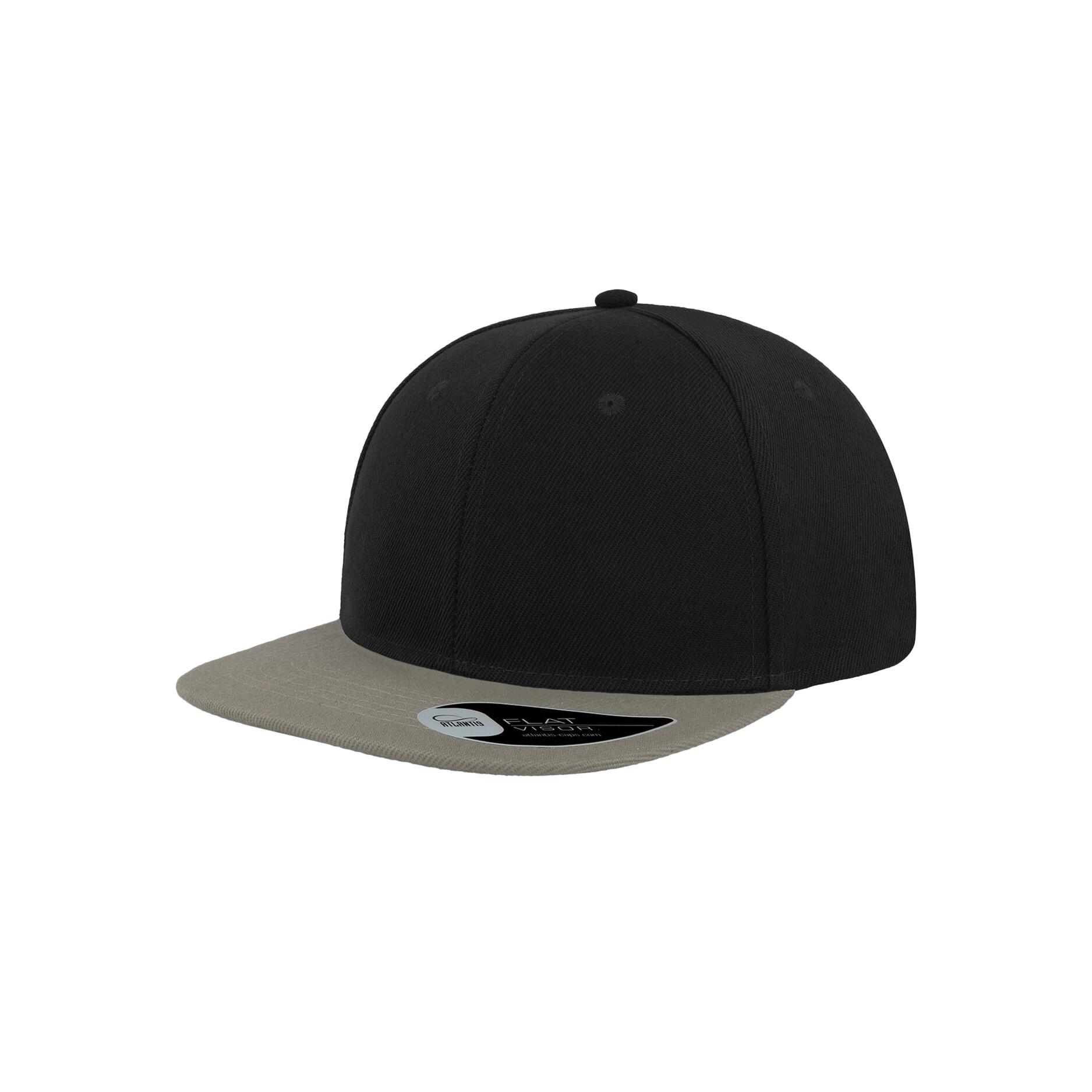 Snap Back Flat Visor 6 Panel Cap (Pack of 2) (Black/Grey) 1/4