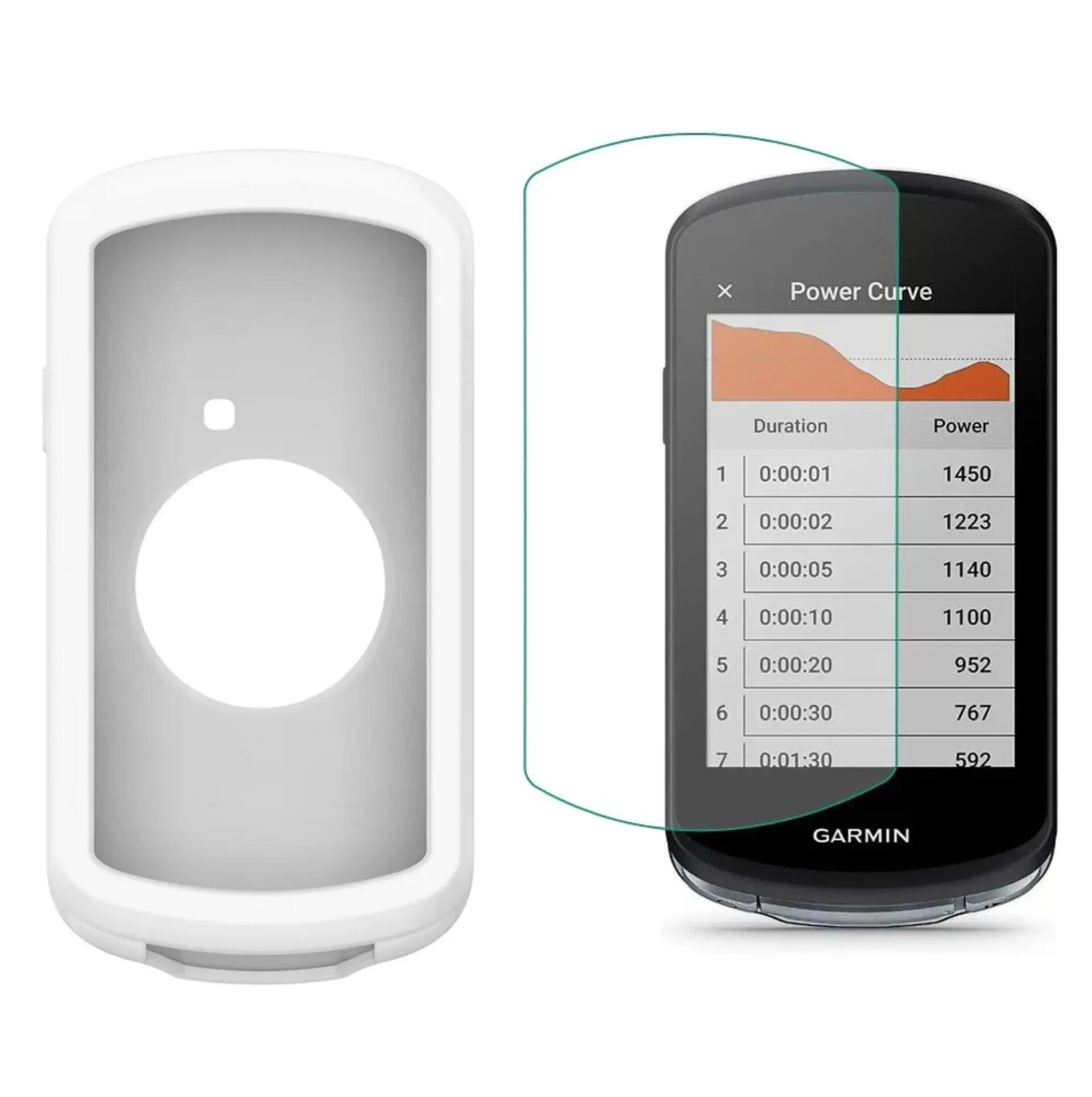 Beschermset Garmin Edge 1040 1030 siliconen hoes wit glas 1/4