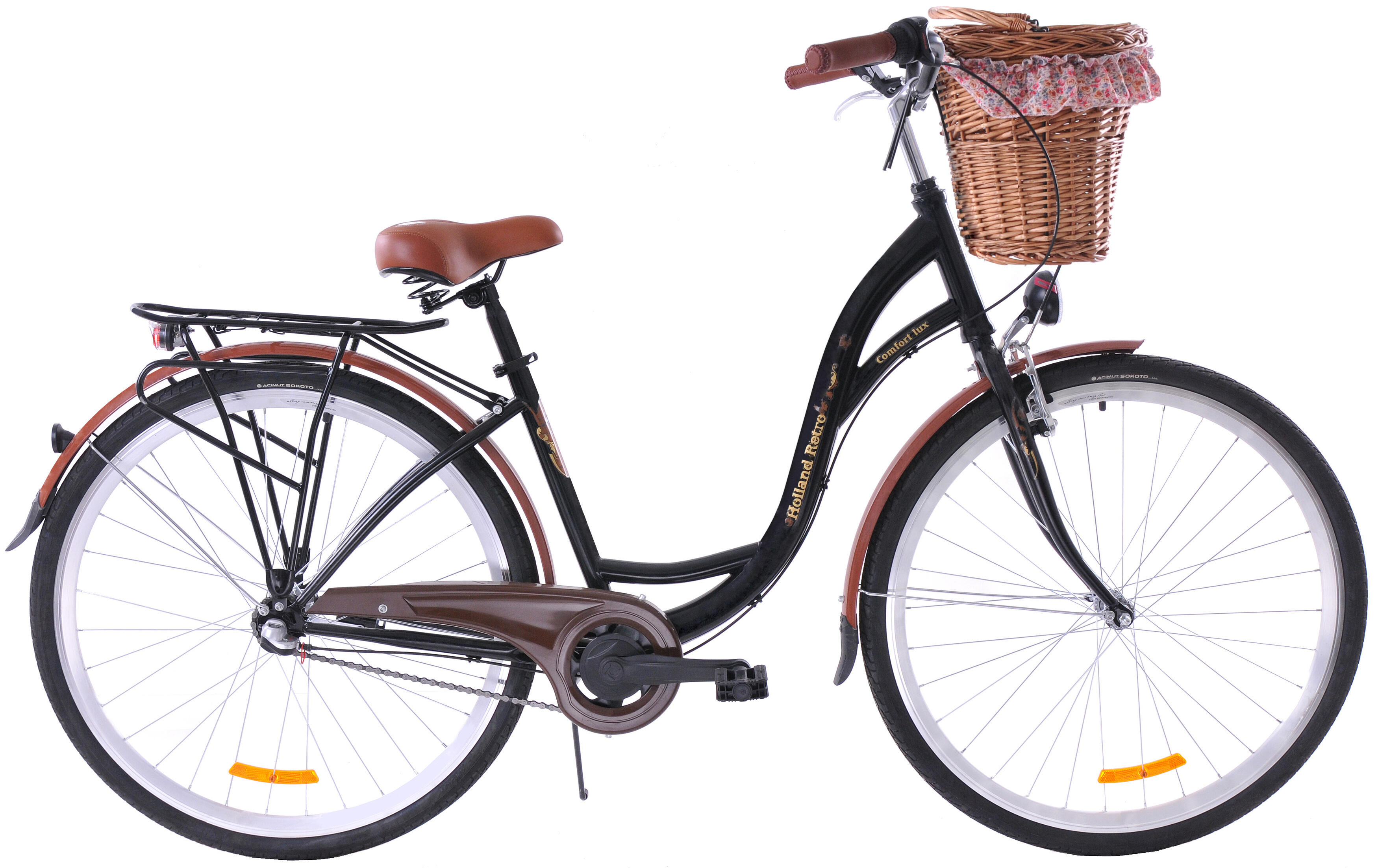 Rower Holland Retro 28 3s czarno-brązowy z koszem i wkładką