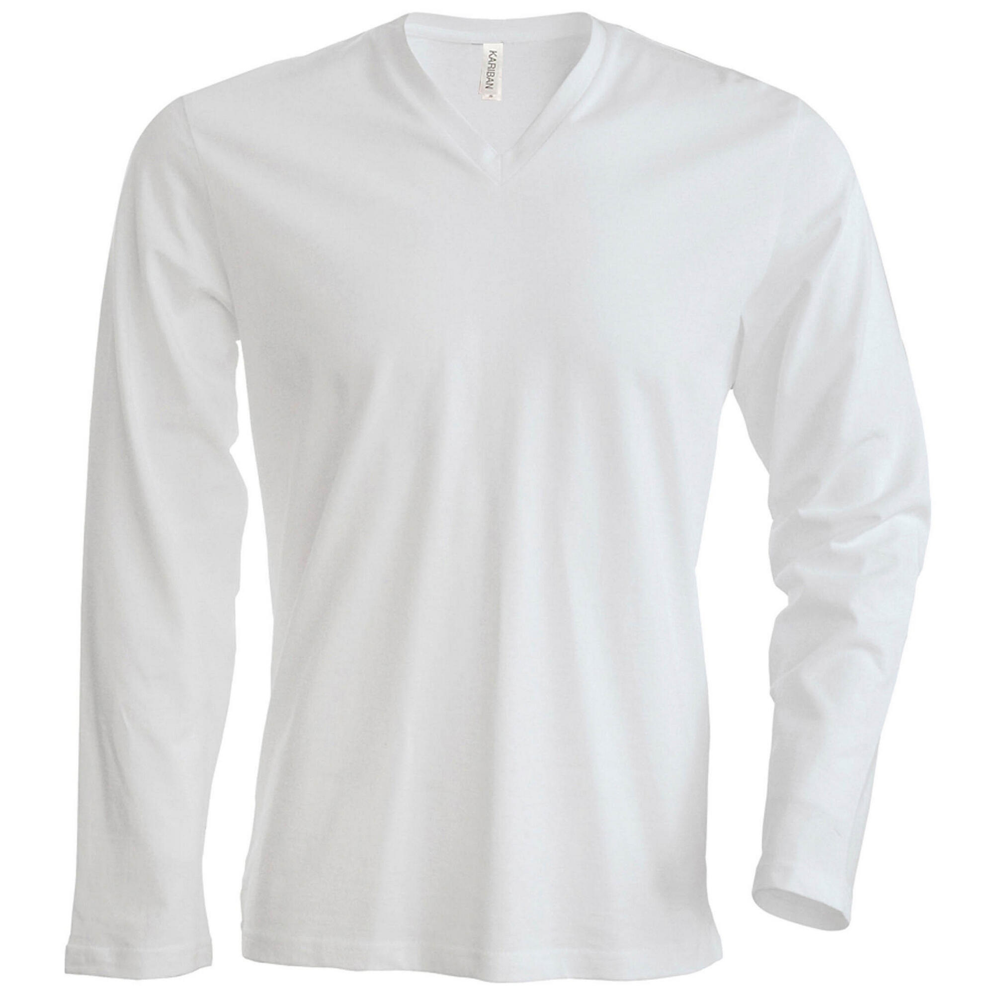 TShirt Slim Fit Langarm VAusschnitt Herren Weiß 2/2