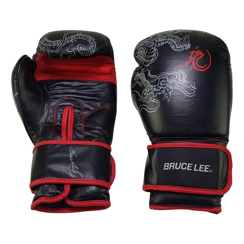 Bruce Lee Deluxe Boxing Gloves Boxhandschuhe Schwarz mit Rot 12 OZ