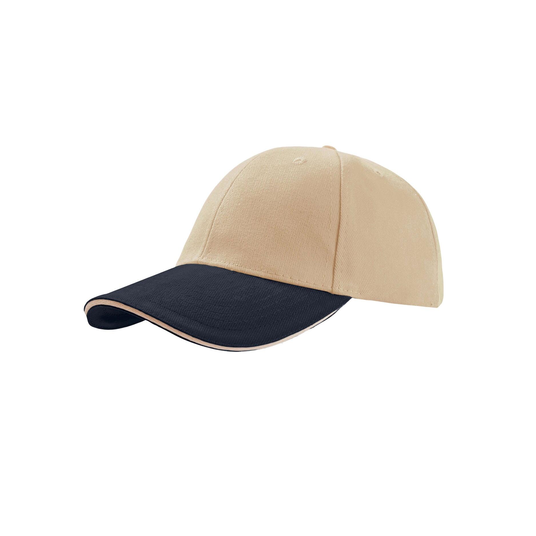 Liberty Sandwich Heavy Brush Cotton 6 Panel Cap (Pack Of 2) (Natural/Navy) 1/4