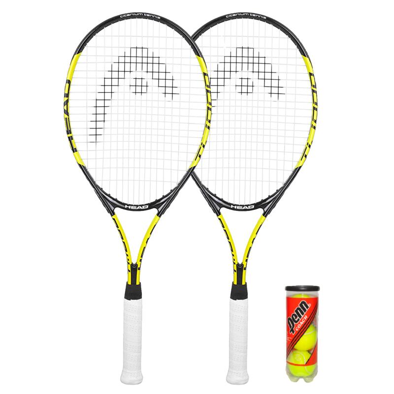 HEAD Titanium T1000 Tennis Racket Twin Set, inc Covers & 3 Tennis Balls