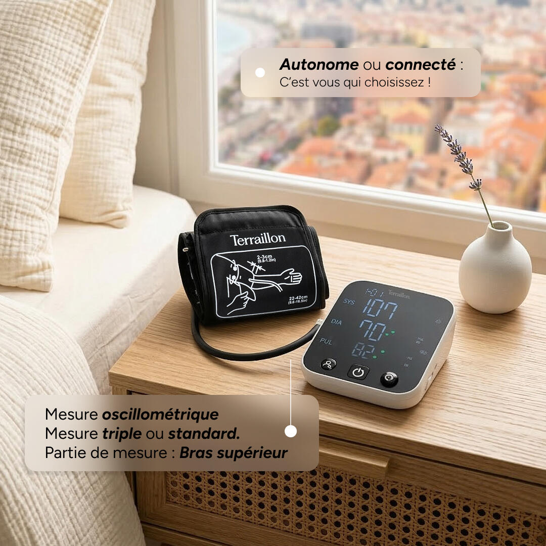 Tensiomètre Bras Connecté ajustable (22-42 cm), Ecran LED pour un suivi optimal. 3/7