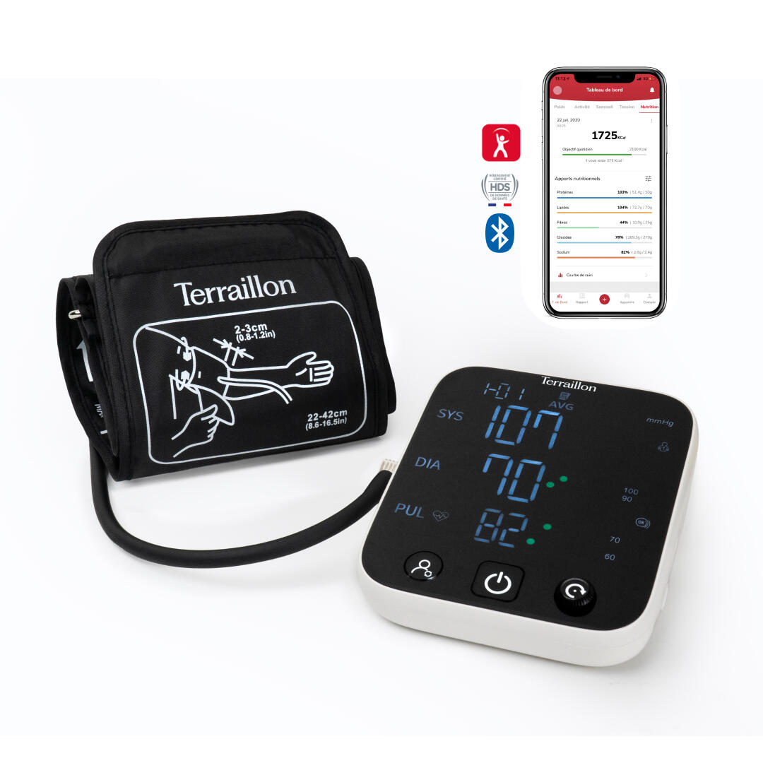 Tensiomètre Bras Connecté ajustable (22-42 cm), Ecran LED pour un suivi optimal. 1/7