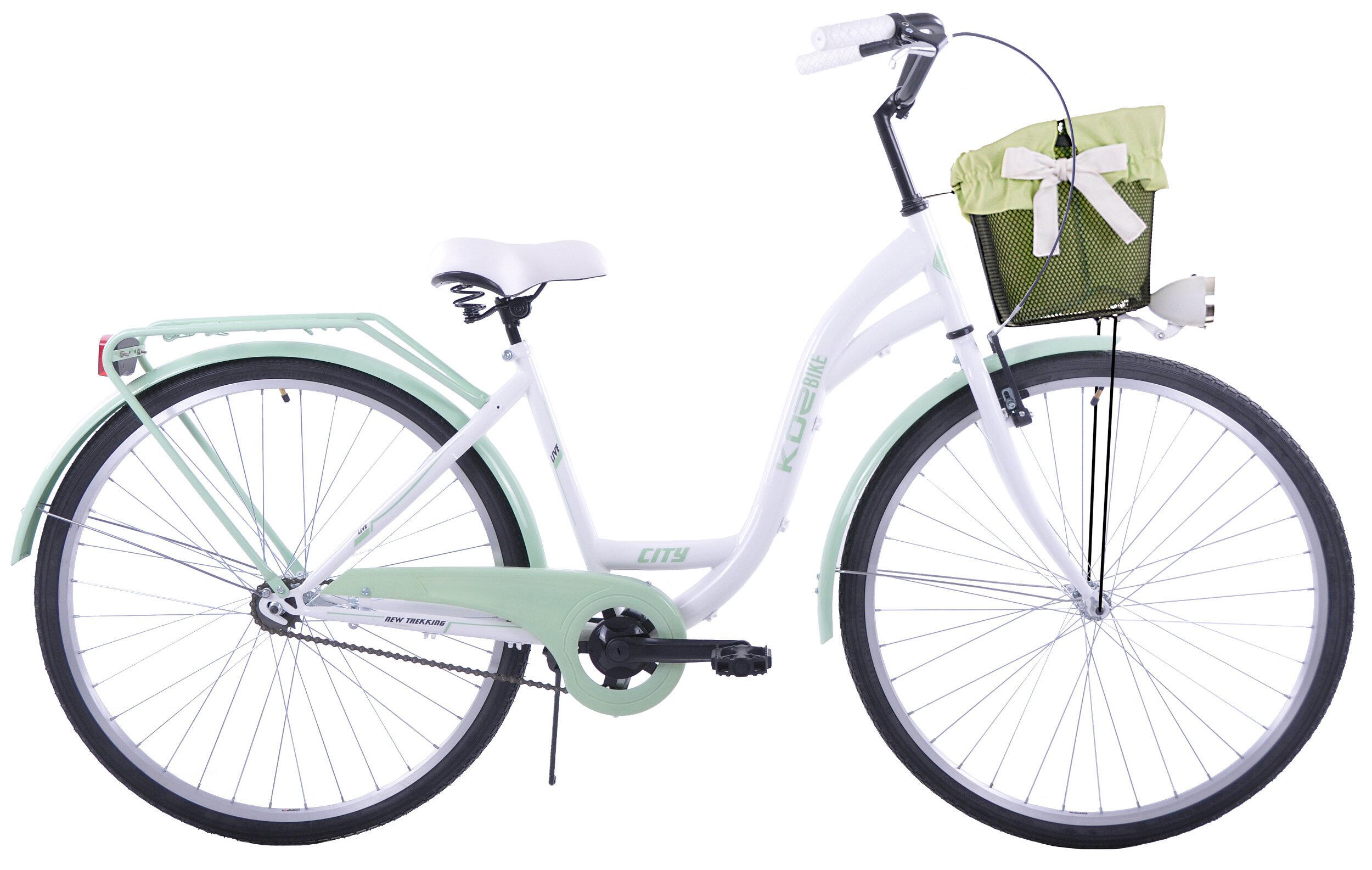 (K37) Rower miejski damski Kozbike 28 biało-miętowy z koszem i wkładką