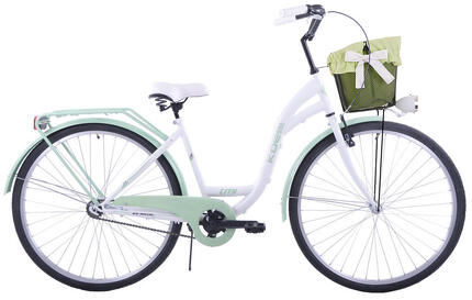 (K37) Rower miejski damski Kozbike 28 biało-miętowy z koszem i wkładką