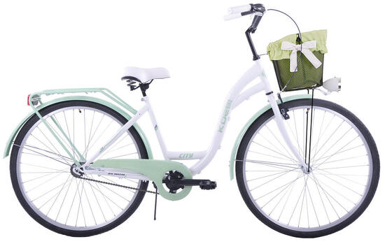 (K37) Rower miejski damski Kozbike 28 biało-miętowy z koszem i wkładką