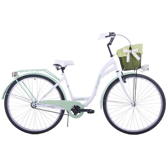 (K37) Rower miejski damski Kozbike 28 biało-miętowy z koszem i wkładką