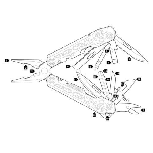 Multitool Truss - 17-teilig - mit Aufbewahrungshülle - Schwarz