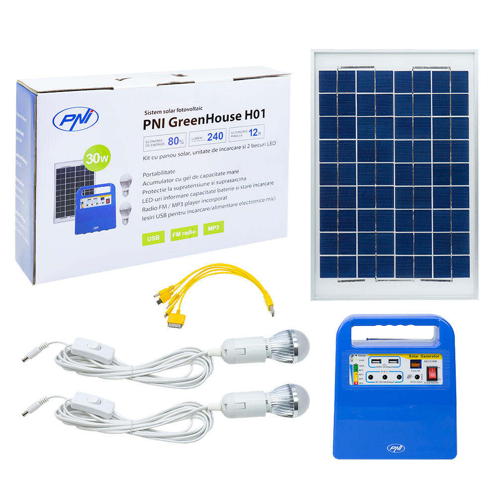 PNI GreenHouse H01 Sistema solar fotovoltaico de 30W com bateria 12V / 7Ah, USB