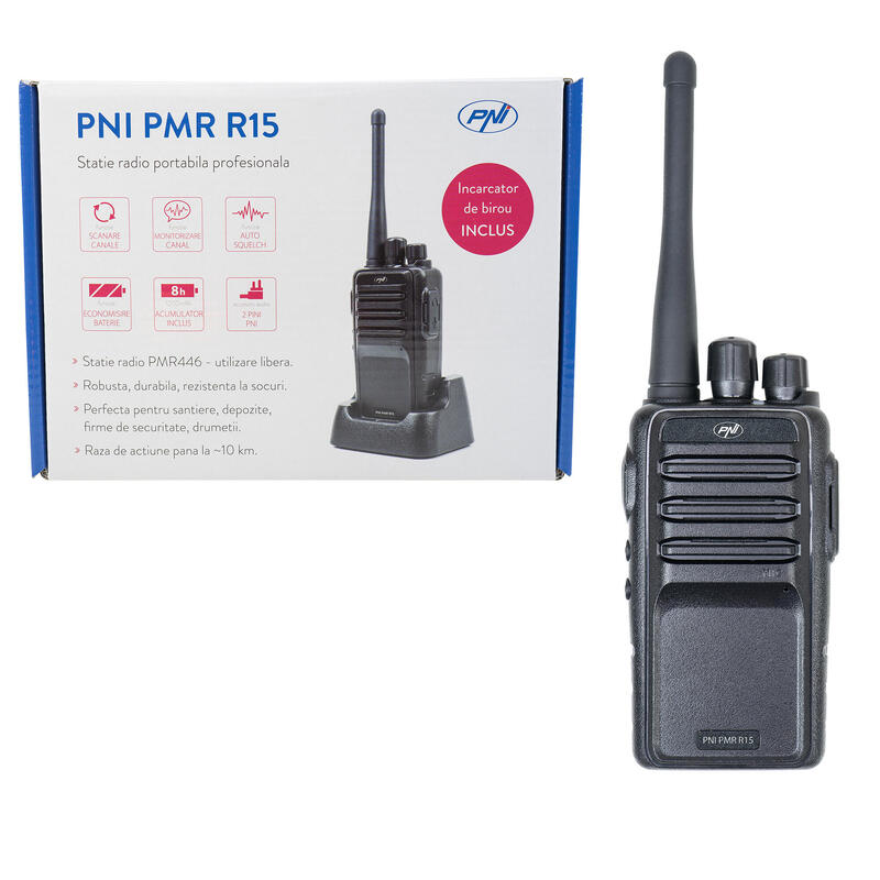 Radio portable professionnelle PNI PMR R15 0.5W, ASQ, TOT, moniteur