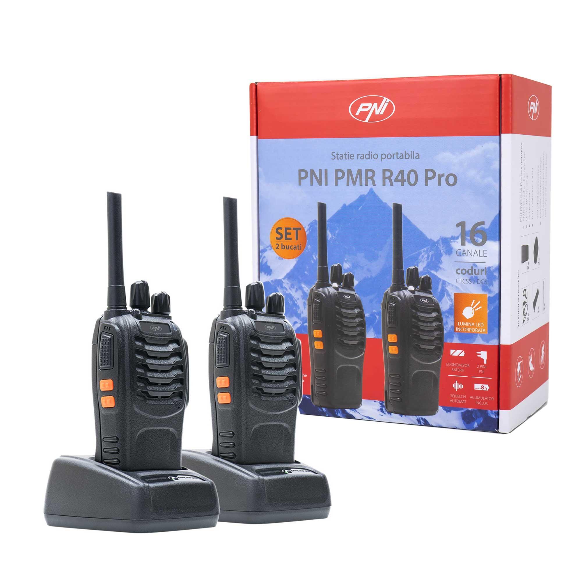 PNI PNI PMR R40 PRO Rádio, baterias, carregadores e fones de ouvido incluíd