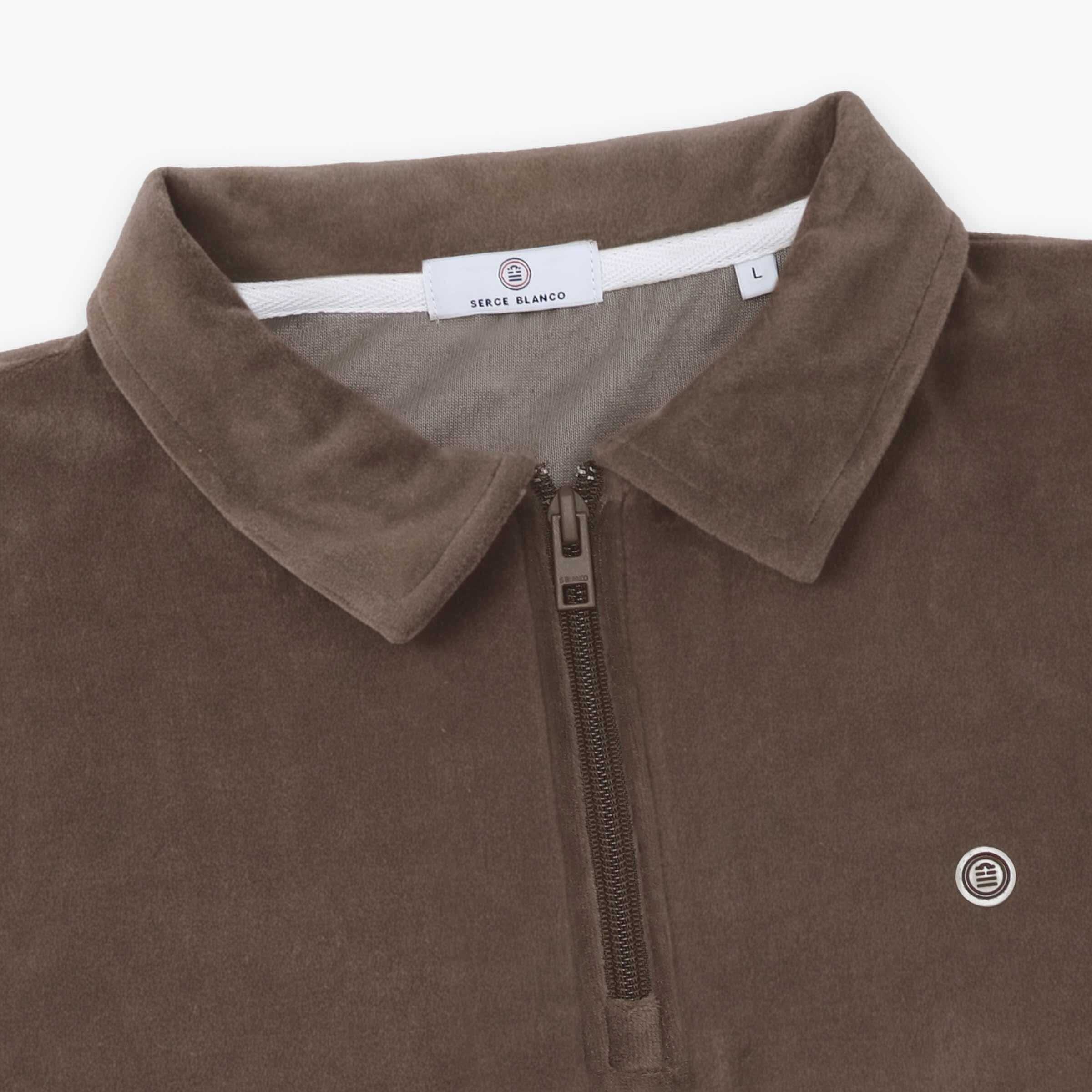 Polo a maniche corte in spugna con collo con zip color argilla 3/4