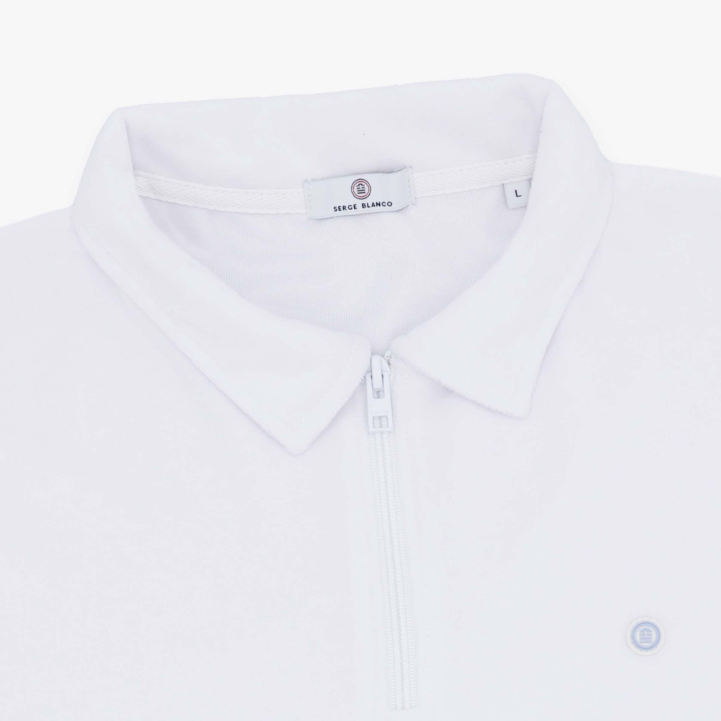 Polo a maniche corte in spugna con collo con zip bianco 3/4