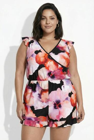 Damen Badekleid Blüten Rüschen Softcups