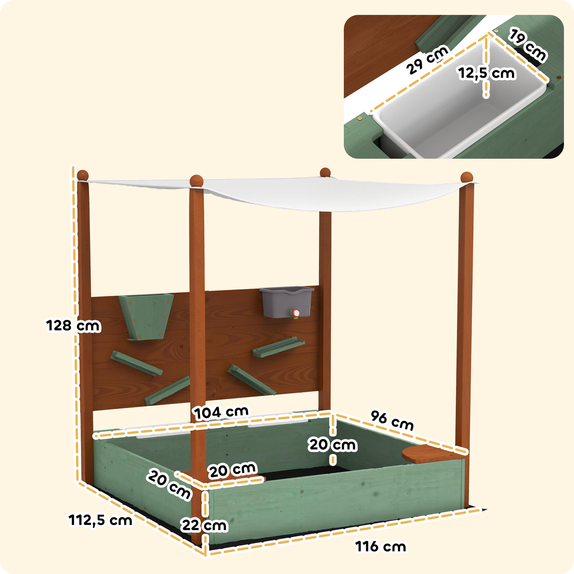 Arenero para Niños AIYAPLAY 116x112.5x128 cm Verde Esmeralda 3/6