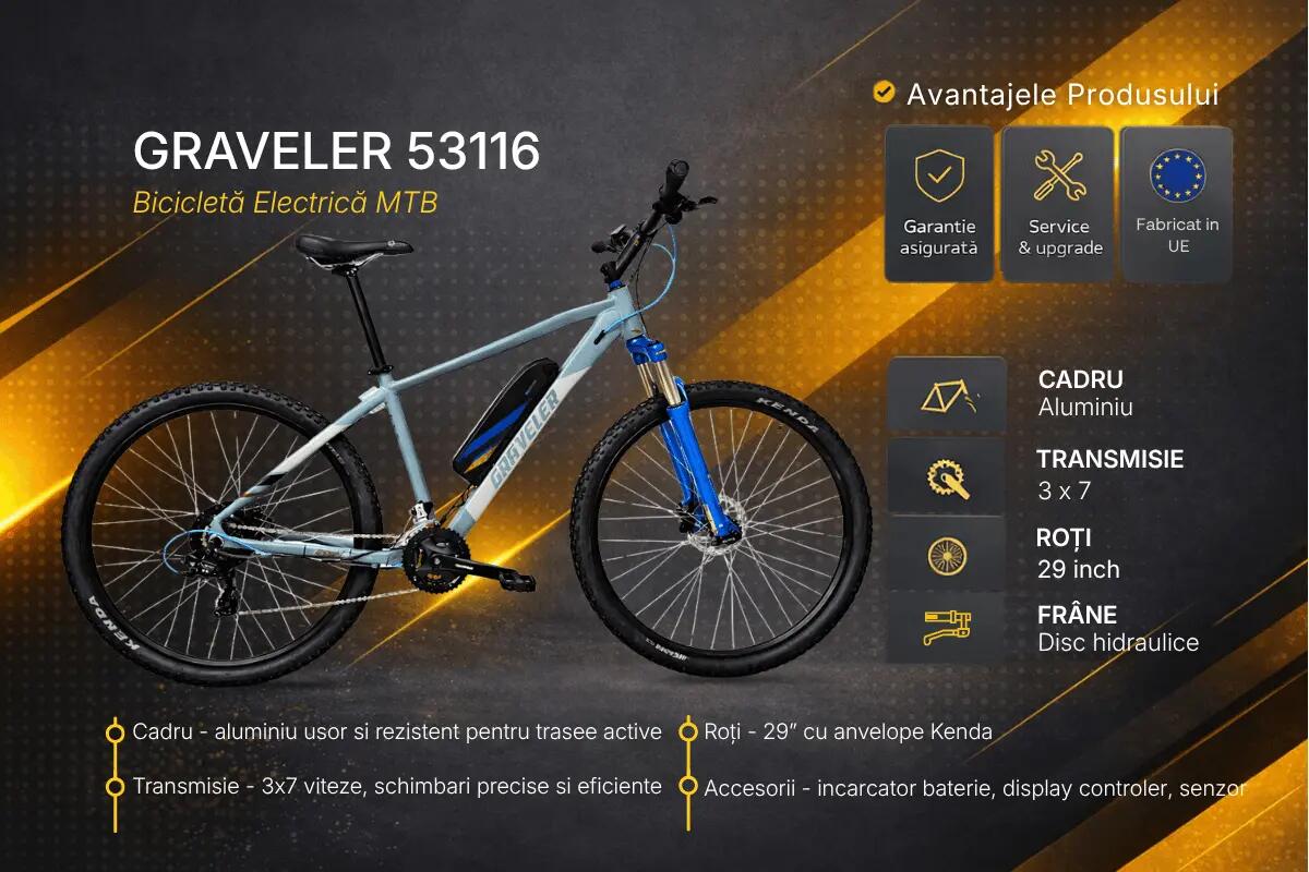 Bicicleta electrica Mtb Graveler 53116 - 29 inch, M, Gri 3/7