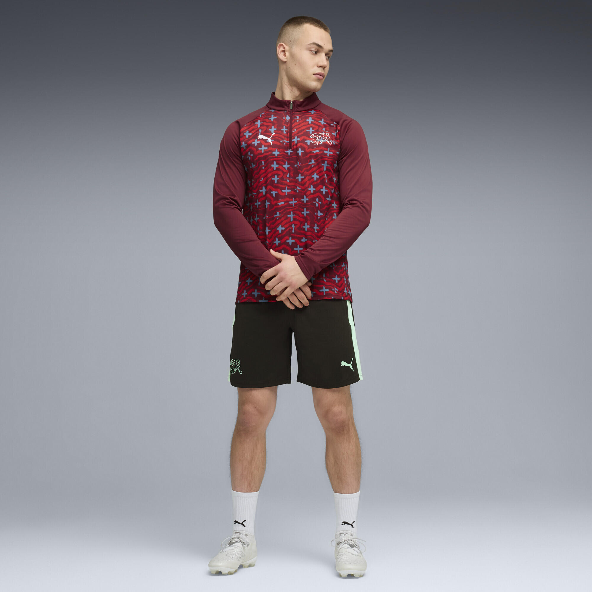Zwitserland slanke warm-up-top met kwartrits voor heren PUMA 4/5