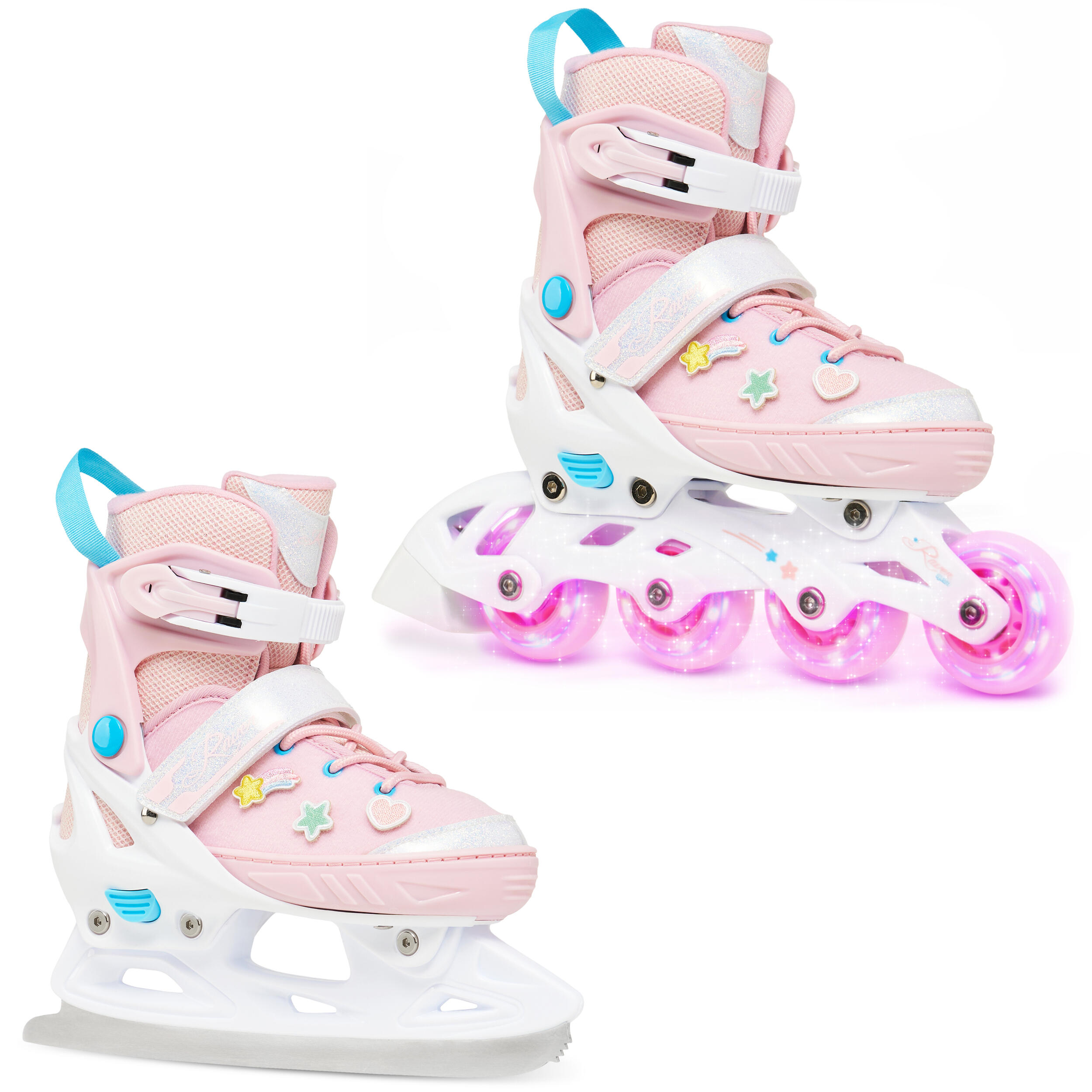 RAVEN Dětské inline brusle 2v1 Raven Lilly – LED kolečka a ozdoby na suchý zip