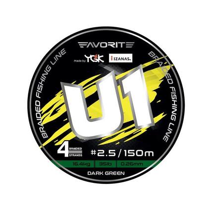 Tresse Favorite U1 Pe 4 brins 150 m - 0,094 mm - 1,8 kg - Vert